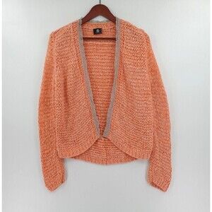 Sonia Bogner Artsy Cardigan Womens 14 Peach Ribbon Yarn Open Front Art-to-Wear